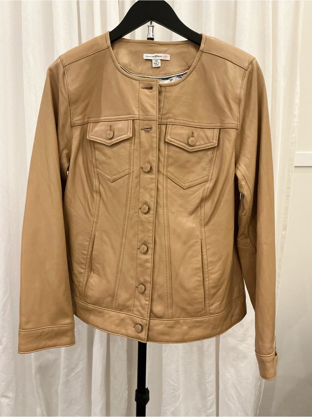 Isaac Mizrahi Camel Leather Button-Front Jacket